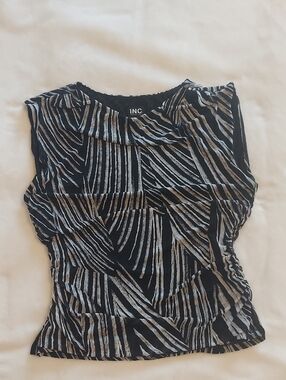 INC International Concepts Black Top with Silver-White Stripes